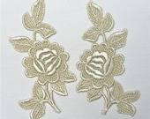Pair Venice Lace Venise Tea Rose Golden Dyed Crazy Quilting