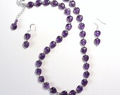 Heart Amethyst and sterling silver necklace and earring set