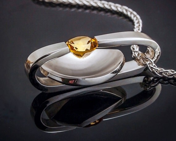 citrine necklace - statement necklace - November birthstone - yellow - Argentium silver  - contemporary jewelry - 3502