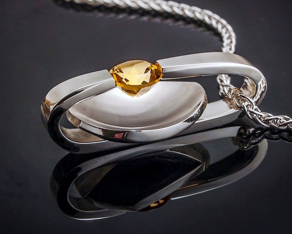 citrine necklace - statement necklace - November birthstone - yellow - Argentium silver  - contemporary jewelry - 3502