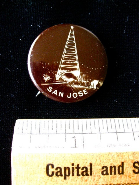 Antique San Jose Pinback Photo Button 1894 Vintage  1 1/4"  Spectacular