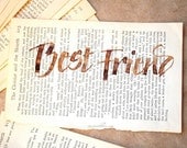 best friend, old book page, original calligraphy, vintage book, paper ephemera, best friend, collage paper