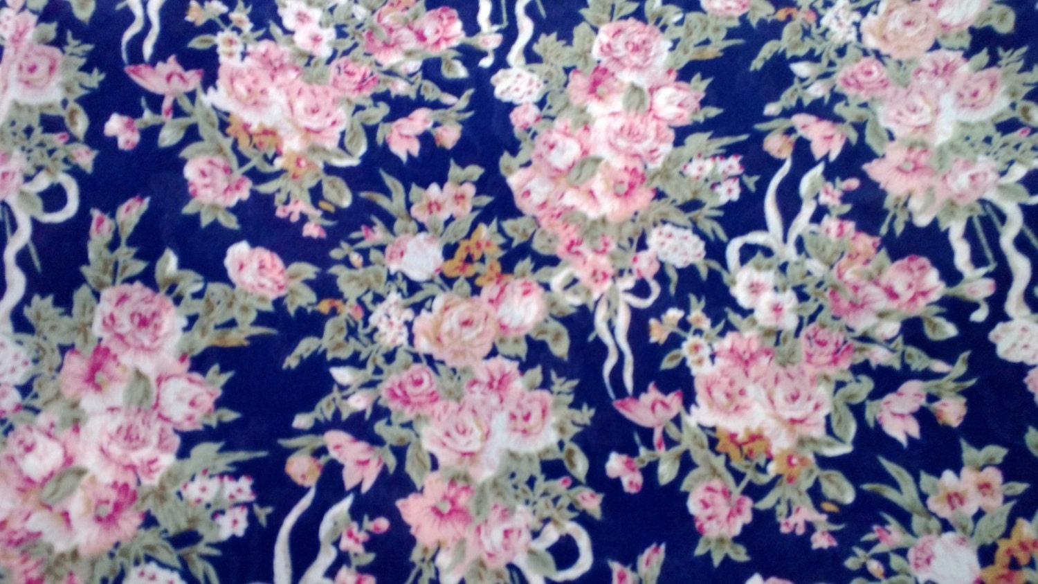 Floral Pink Print on Navy Blue Fabric 5 Yards Polyester  X0214
