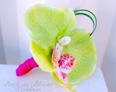 Orchid Boutonniere lime green hot pink Wedding boutonnieres mens wedding accessories