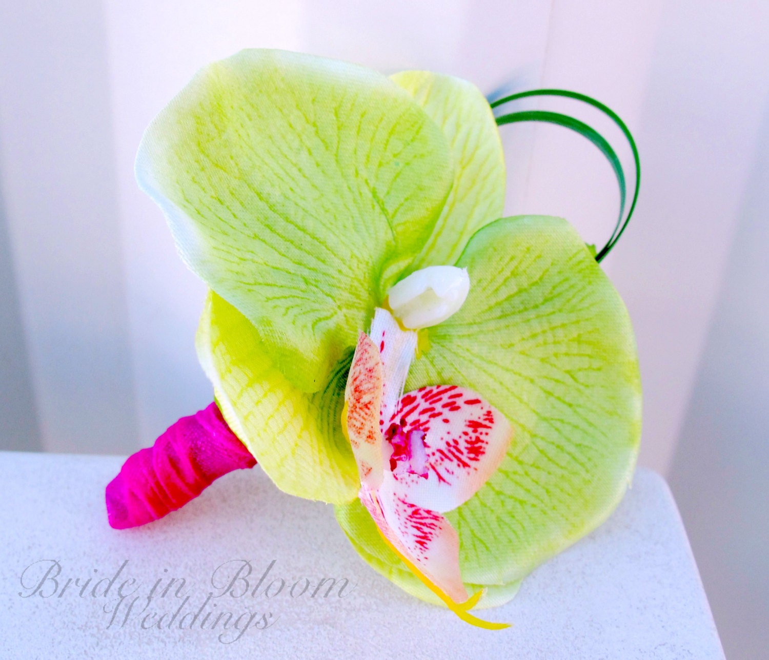 Orchid Boutonniere lime green hot pink Wedding boutonnieres