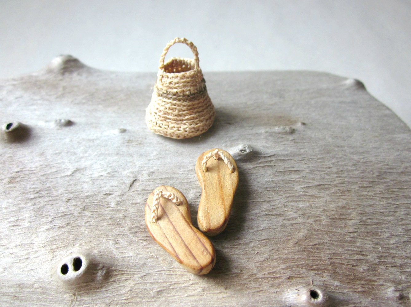 Miniature slippers with mini basket -home decor, native art