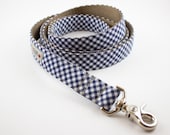 Navy Blue Gingham Dog Leash