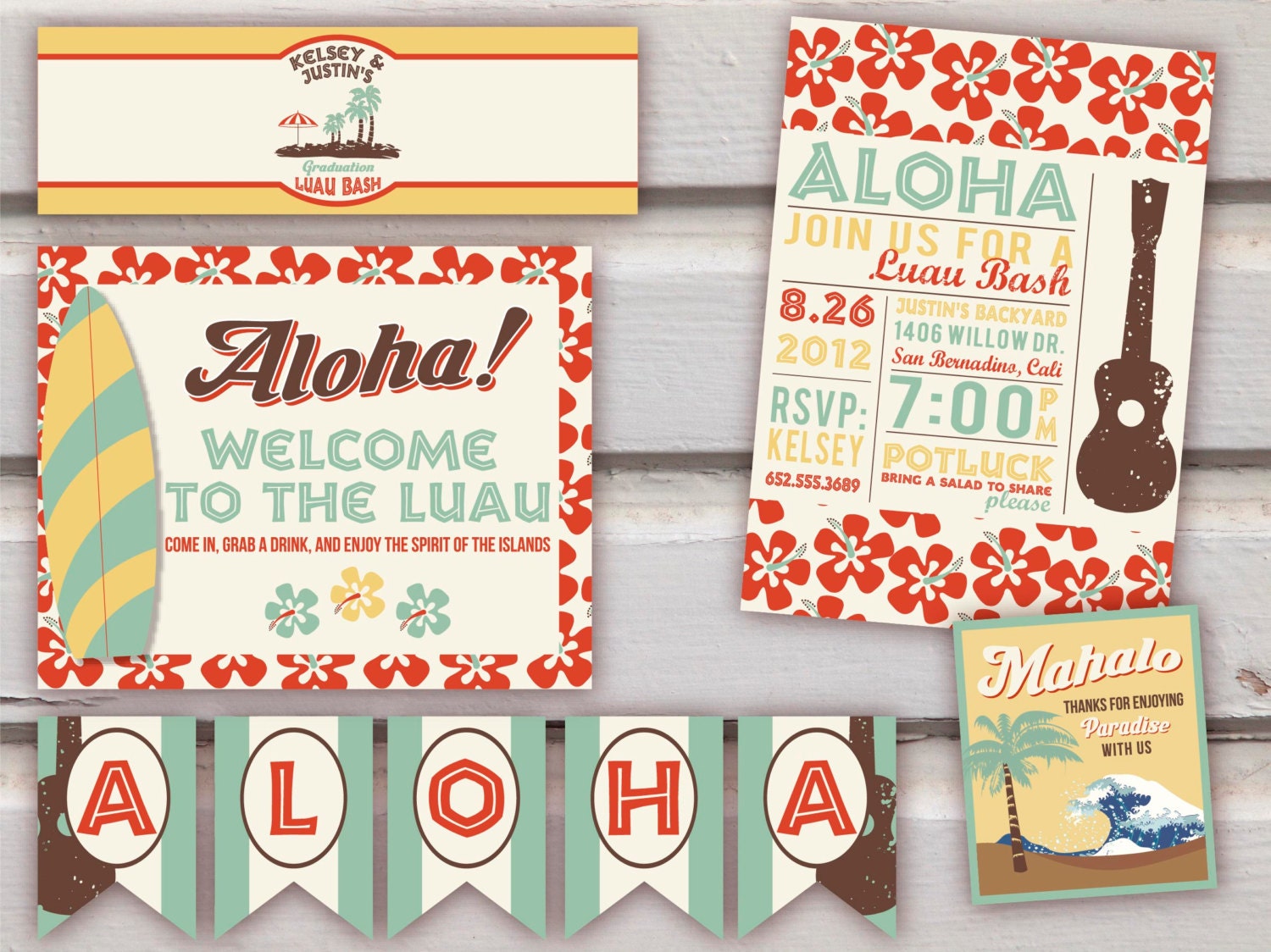 Digital Hawaiian Luau Party Pack