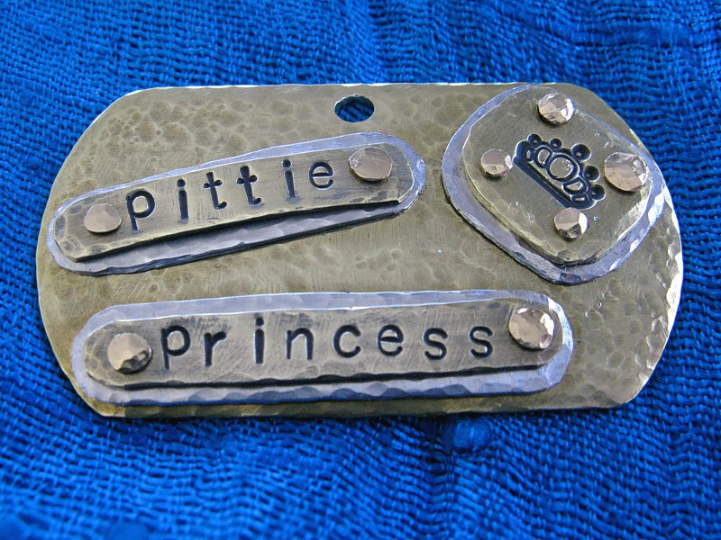 Pittie Princess Dog ID Tag in Military Brass