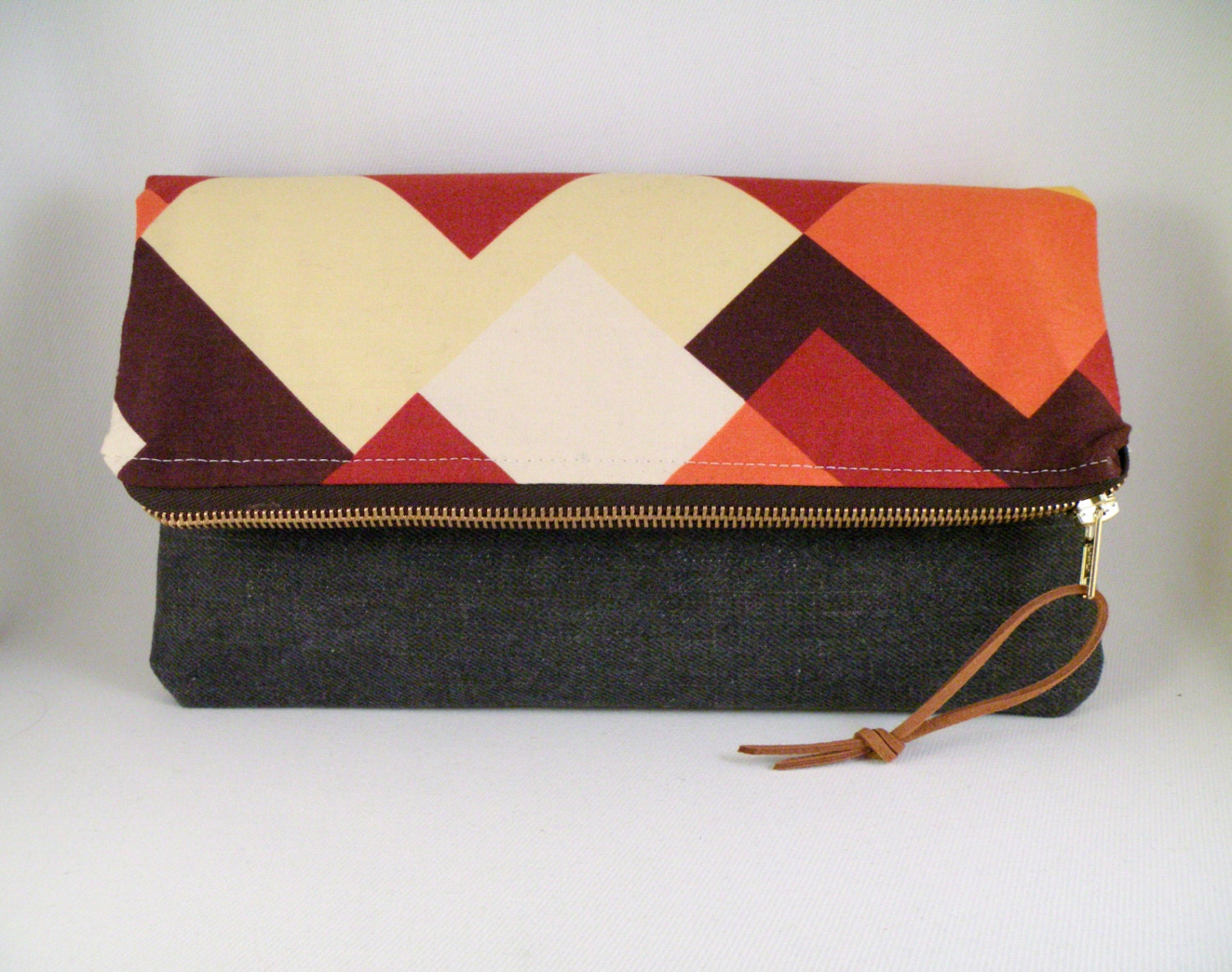 Geometric Brown Rust Yellow & Orange Foldover Clutch, Pouch, Case, Purse, Handbag