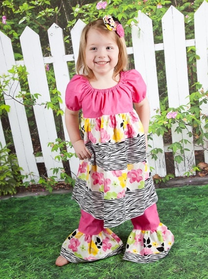 Girls Tiered Twirl Peasant Dress and M2M Ruffle Pants Outfit Complete Set Diva Collecrtion