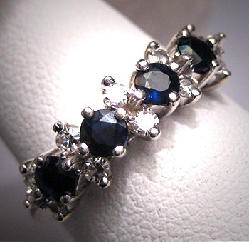 Vintage Sapphire Diamond Wedding Ring Band Art Deco