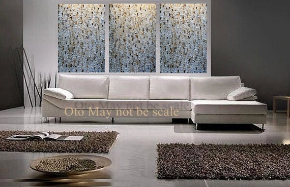 COMMISSION Original Large Abstract Painting 72X36 3 piece tripych white gold brown Texture Artwork oil canvas acrylic Made to order by OTO