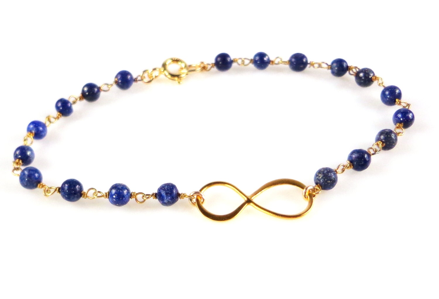 Gold Infinity Bracelet - Lapis Lazuli Wired Chain and Infinity Bracelet, Love, BFF Bracelet, Gift, Bridal Party, Sister Bracelets