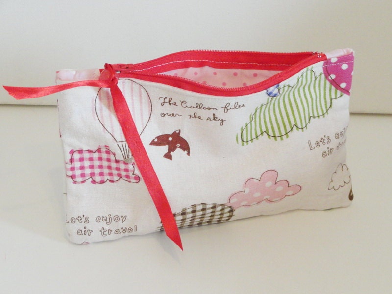 Hot Air Balloons zipper pouch pencil case  school and learning cosmetic bag zakka style zipper