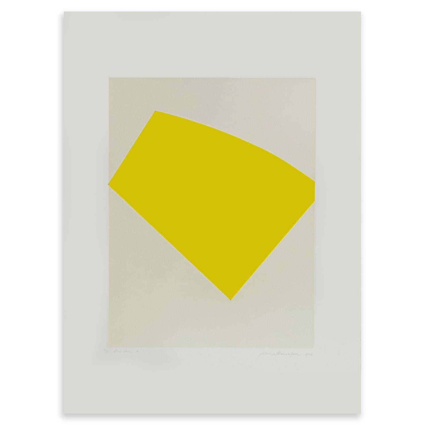 Modern large abstract screenprint, bold geometric original print in yellow and cream on Fabriano Rosapina paper