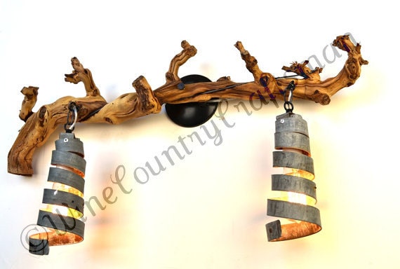 Grapevine and Wine Barrel Ring Pendant Light Wall Sconce  - 100% RECYCLED from Napa Valley