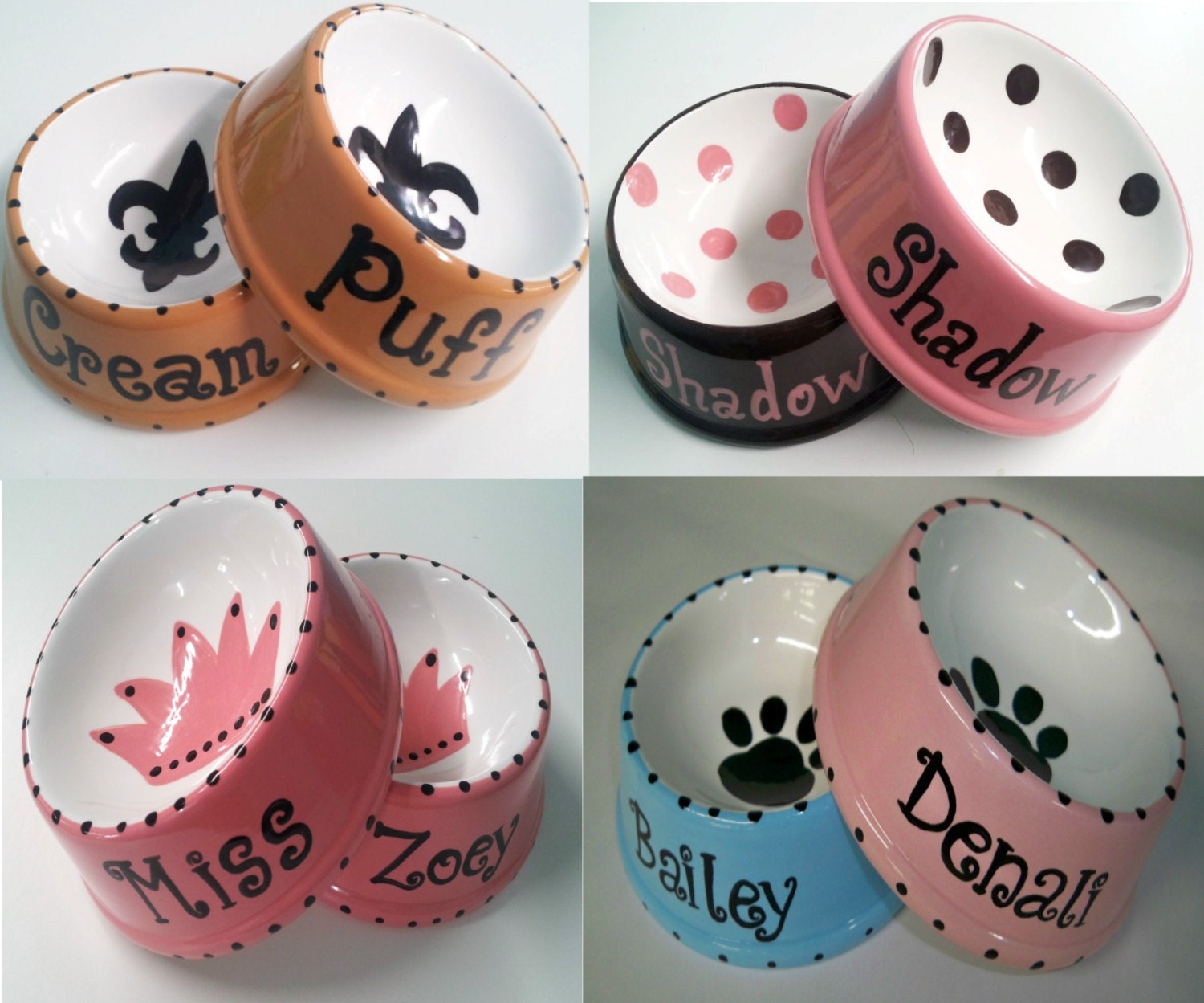 Pair of Large Custom Pet Dishes 4 designs to choose from