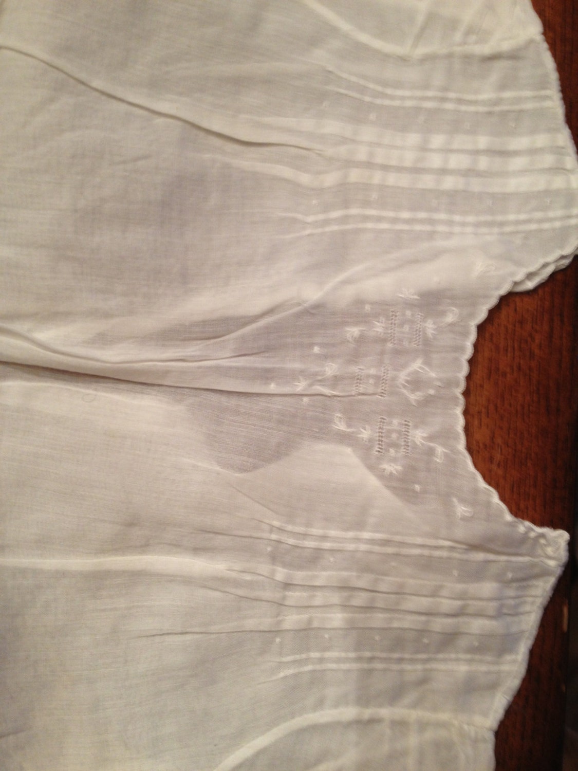 Vintage Baby Girl White Handmade Cotton Dress with Small White Flower Embroidery