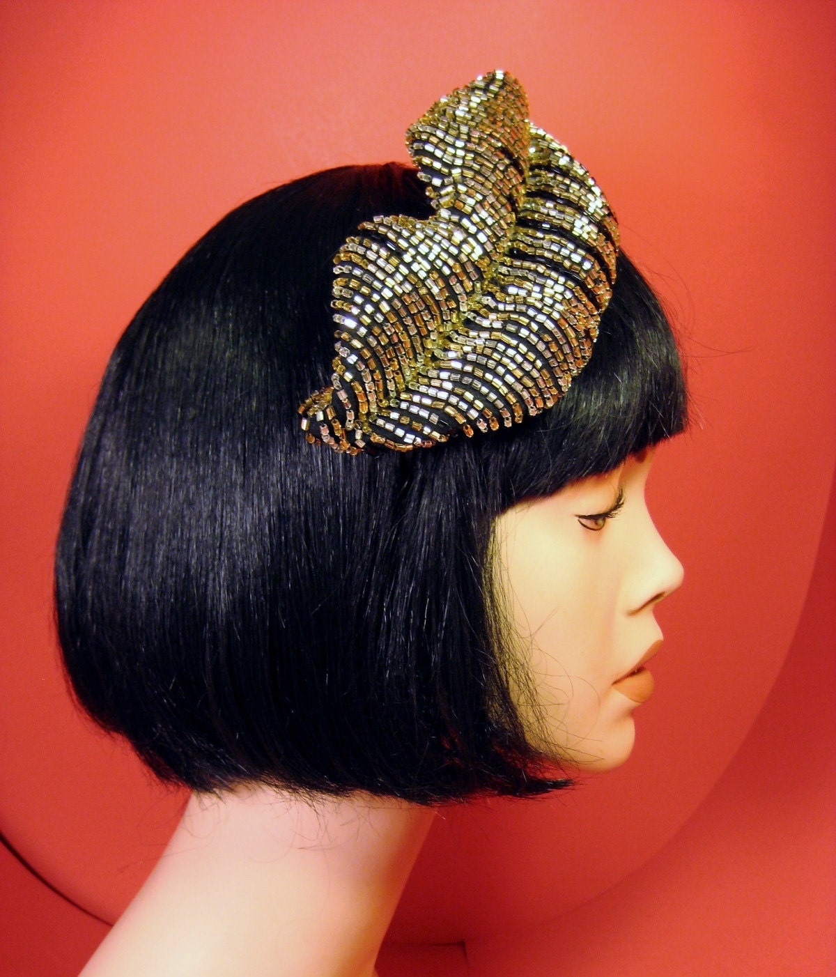 KISS ME FASCINATOR - Beaded Metallic
