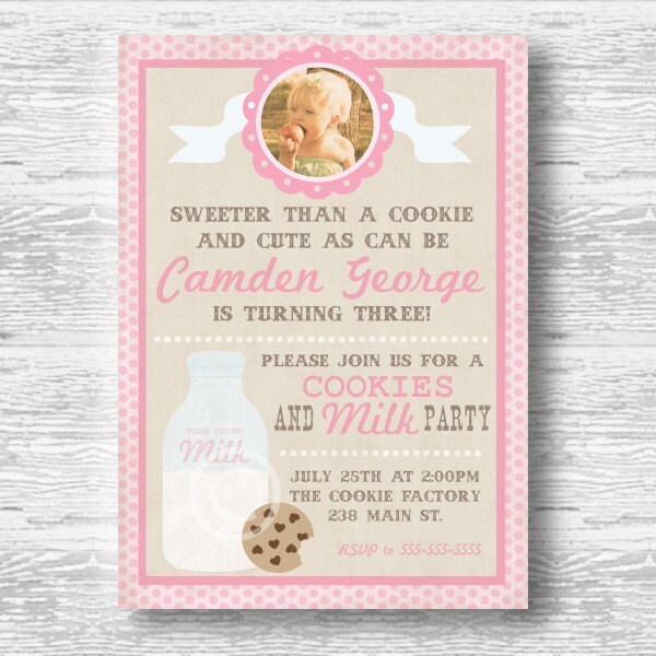 Vintage Cookies and Milk Invitation for Birthday Party or Baby Shower - Girls DIY Printable Invite by BeeAndDaisy Il_570xn