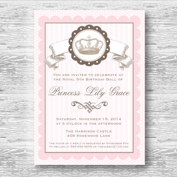 Pink Princess Invitation for Birthday Party or Baby Shower - Girls Vintage Crown Tiara DIY Printable Invite by BeeAndDaisy Il_570xn