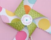 Set of 12 - Preppy Pink & Green Polka Dot Pinwheels