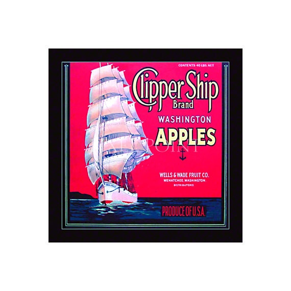 Small Journal - Clipper Ship Apples- Fruit Crate Art Print Cover