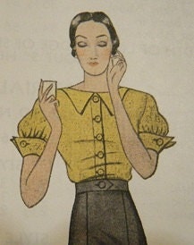 HARPER  - 1930s Pre WWII Era Vintage Style Button Front Fancy Dinner Blouse Top Shirt - All Sizes- Custom Made