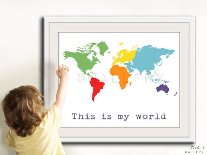 Kids wall art. World map print, childrens wall art. Kid playroom art. Colorful Map art for children, nursery art 16x20 print by WallFry