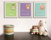 Be brave little bear. Grow wise little owl Woodland nursery decor. Owl Nursery wall art. 3 8x10 kids decor artwork by WallFry