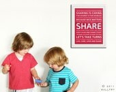 Playroom wall art, playroom prints. Inspirational typography SHARE. Subway word art for kids. 11x14 print by WallFry