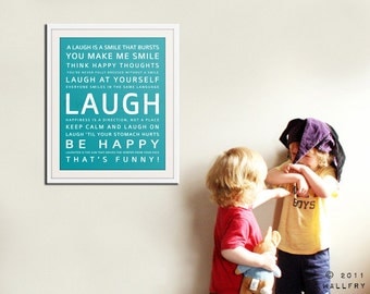 Nursery inspirational print. Children art typograpy print for playroom decor or nursery art. Kids Wall art 11x14  LAUGH print by Wallfry