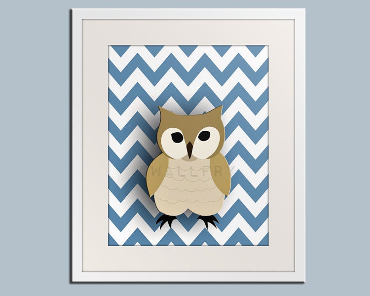 Owl nursery art for children. Chevron zigzag print. 11x14 Woodland forest animals, friends & critters  pictures for baby art for kids