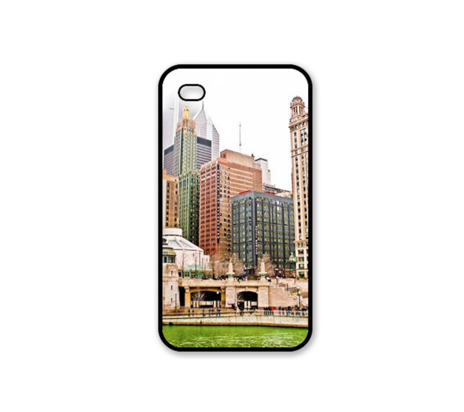 iPhone Case with Photo of Cityscape of Chicago - Chicago River Dyed Green for St Patricks Day