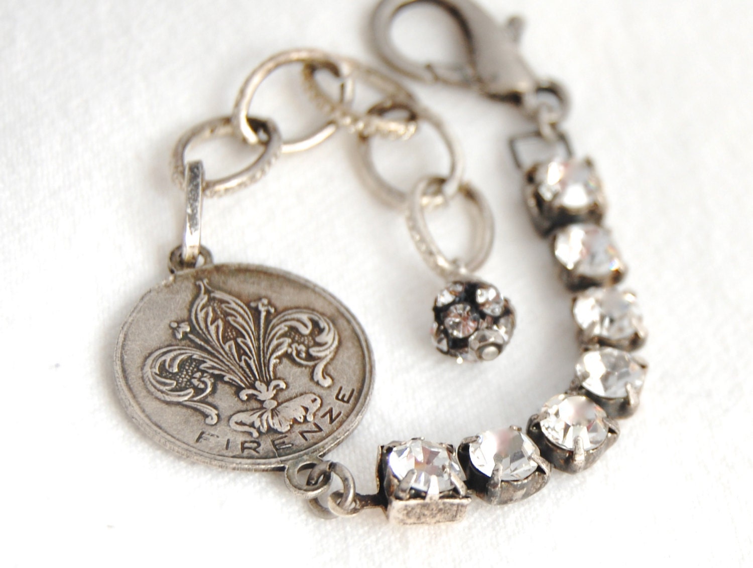 Vintage Rhinestone Assemblage Bracelet Silver Travel Charm Bracelet