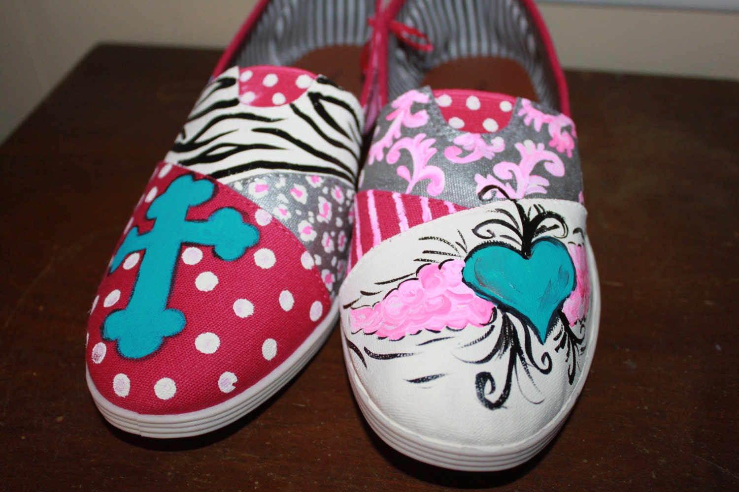 Handpainted Toms... personalized for your special occassion. Zebra stripes, flowers, scroll work, black and white canvas shoes