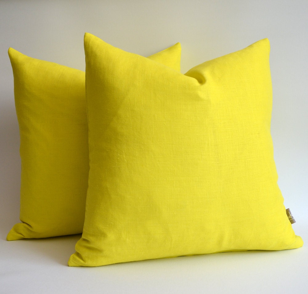 Sukan / 1 Linen Pillow Covers Lemon Yellow - large pillow - euro pillow covers - european pillow covers - throw pillow - 22x22 pillow covers