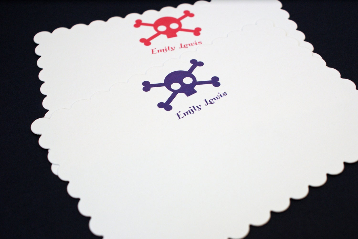 20 PRINTED girl's pirate skull and crossbones personalized thank you flat note card Il_570xn