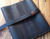 Customized Moleskine iPad case in Expresso - hand stitched in spring green