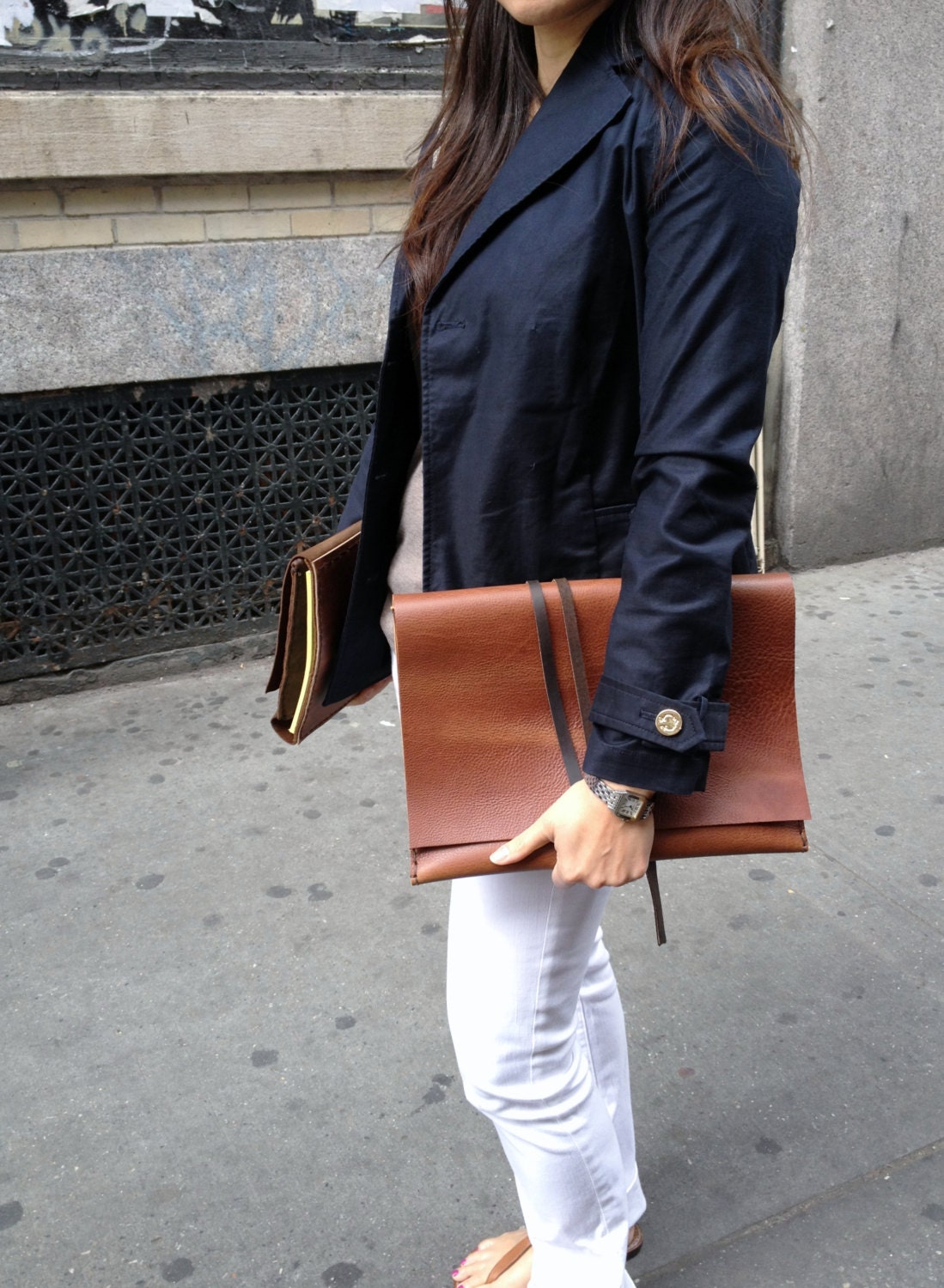 Saddle tan clutch - lap top clutch hand stitched by Aixa