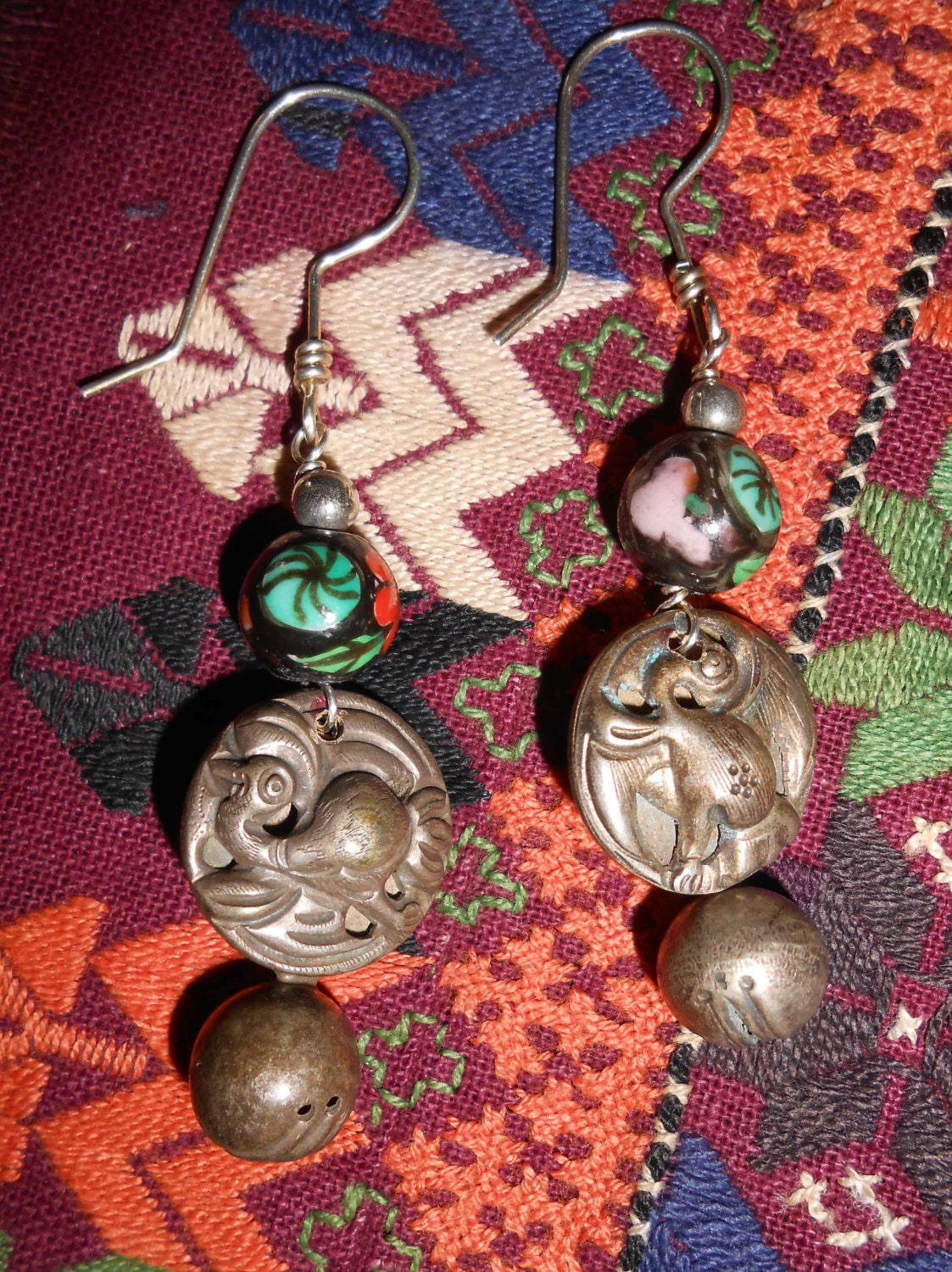 Journey to Peking Antique Chinese Button Earrings
