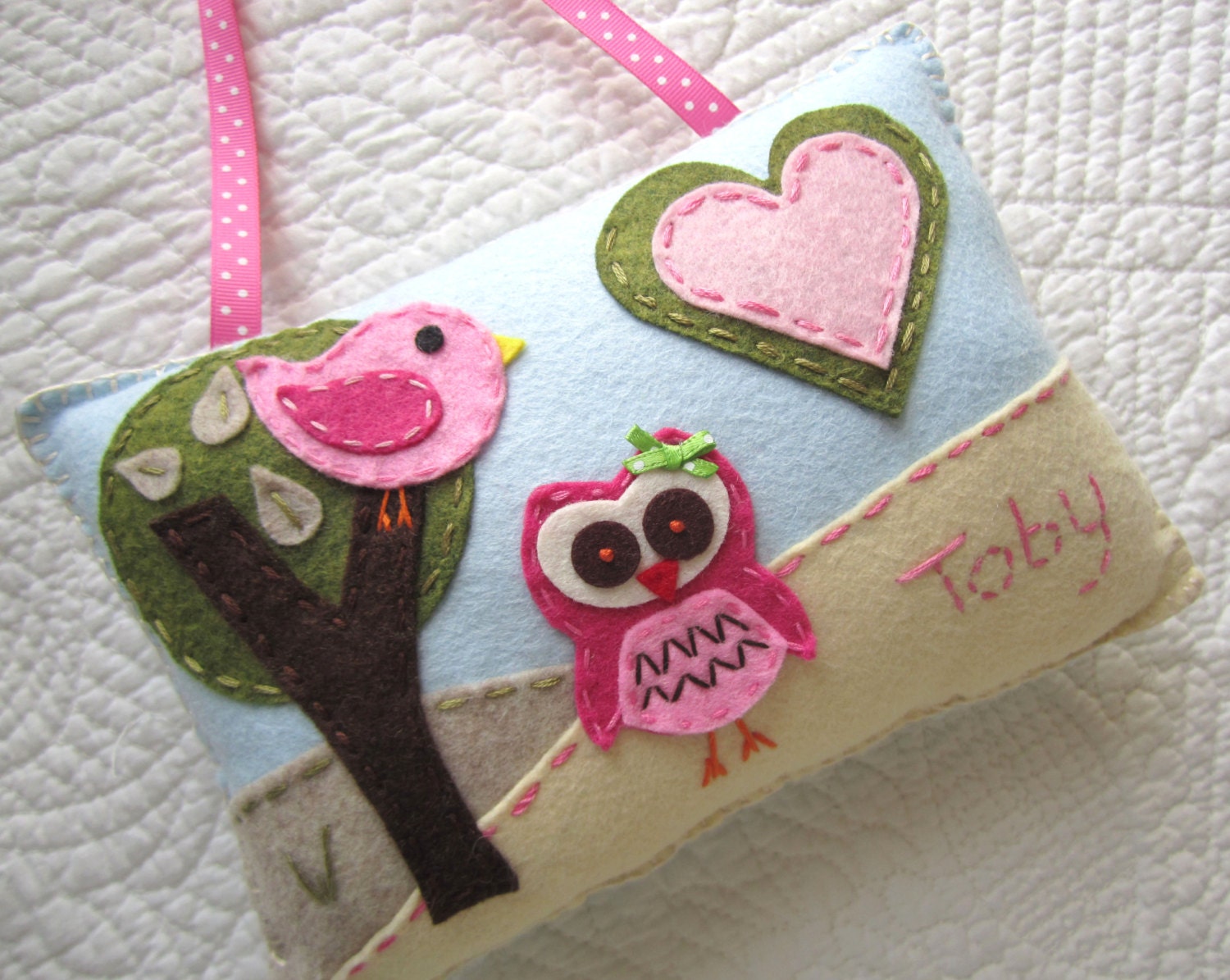 Girls Tooth Fairy Pillow, Felt Owl Door Pillow - Personalized with Name