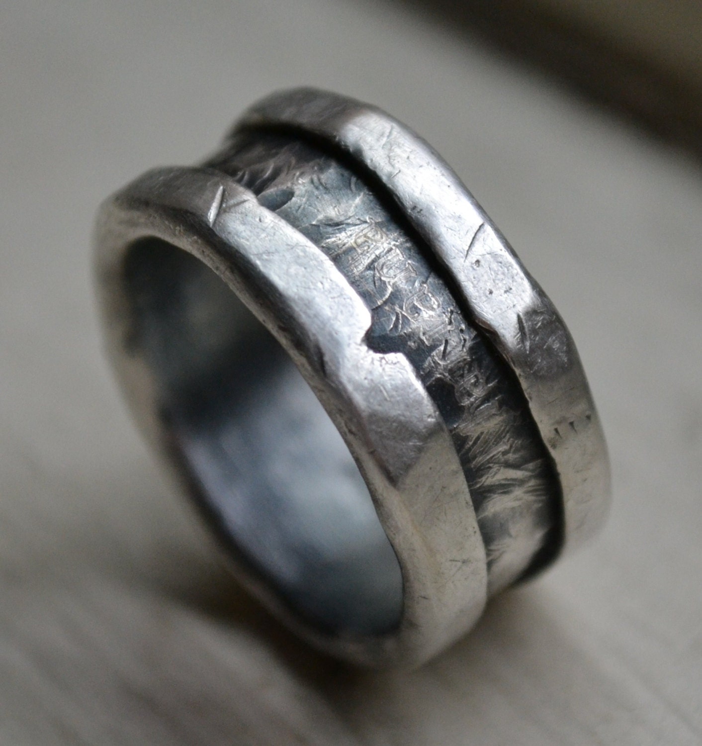 mens wedding band - rustic fine and sterling silver ring handmade ...