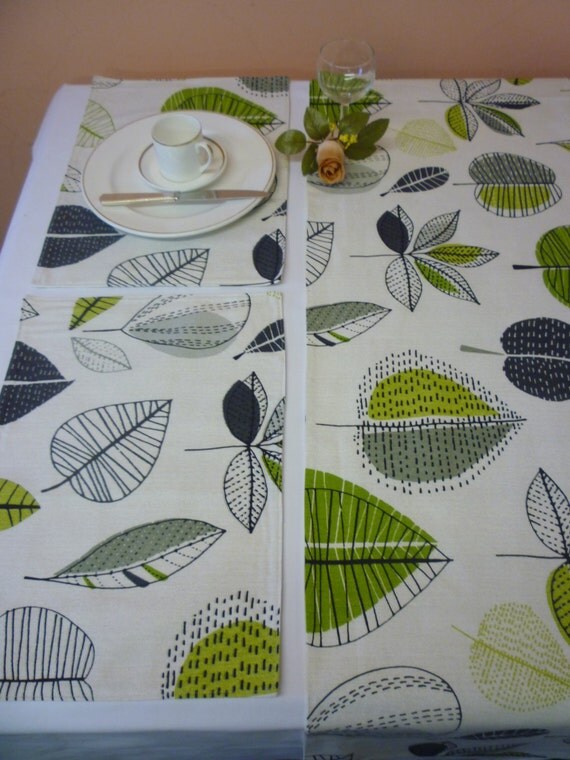 Lime Green Grey Placemats 4 Funky Floral Fabric by WickedWalls