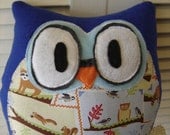 large Owl Plush  Blue Owl Nursery Owl Pillow Big  Plush Owl  Woodland Animal  Print