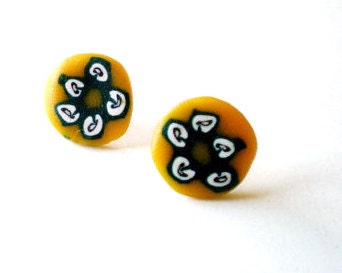 Yellow flower post earring- stud earrings- millefiori- polymer clay- under 25- everyday jewelry
