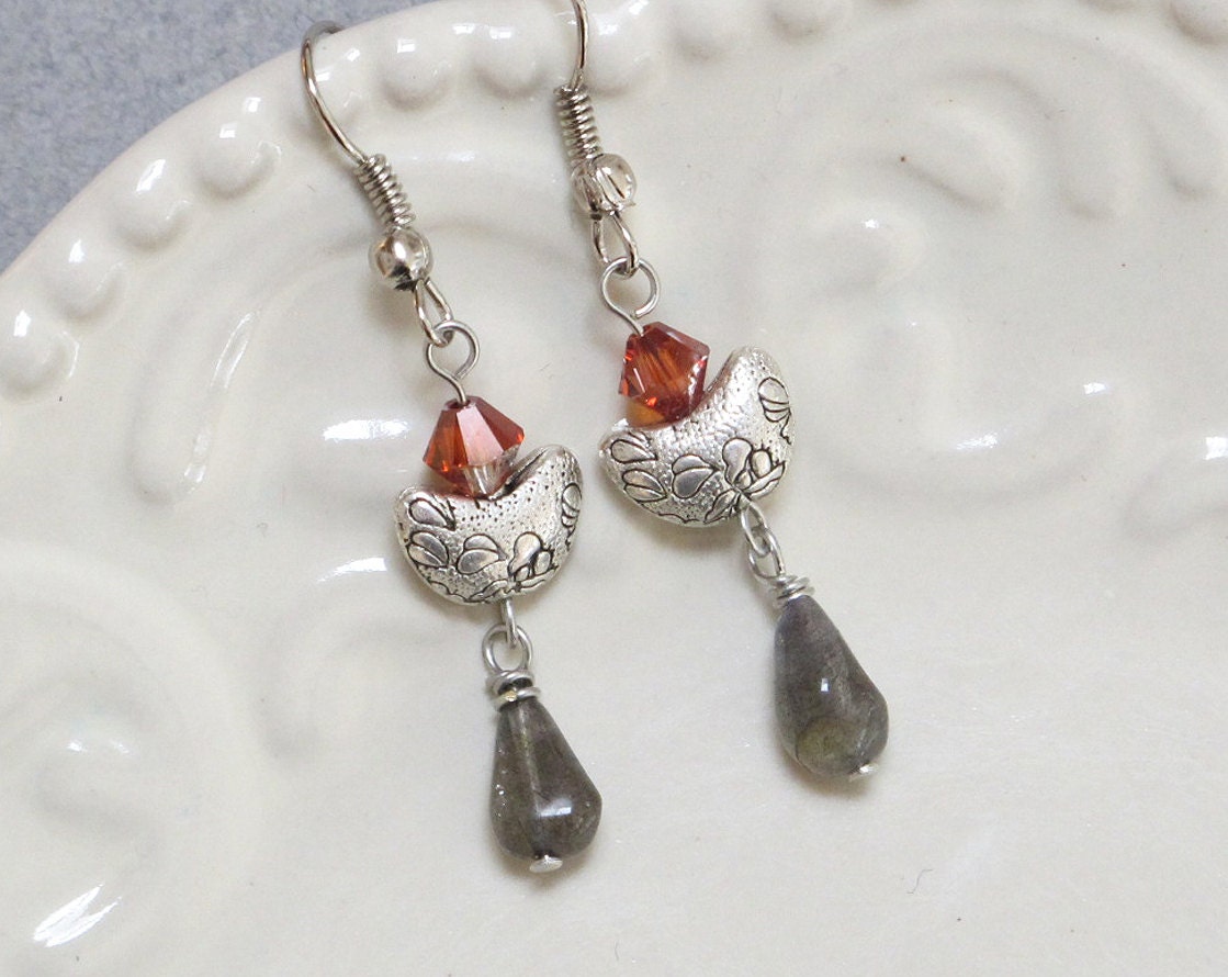 UU Chalice Earrings - "Red Magma" Swarovski with Silver and Labradorite