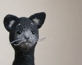 Felix - Felt Cat. Art Puppet Felted Stuffed Toy Animal Kitten , mteam halloween black grey silver dark deep for him. MADE TO ORDER - TwoSadDonkeys