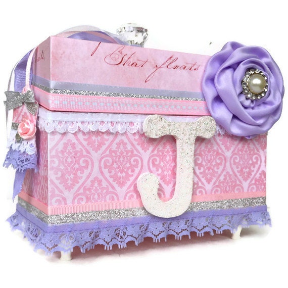 Personalized Girls Jewelry Keepsake Box Pink and Purple